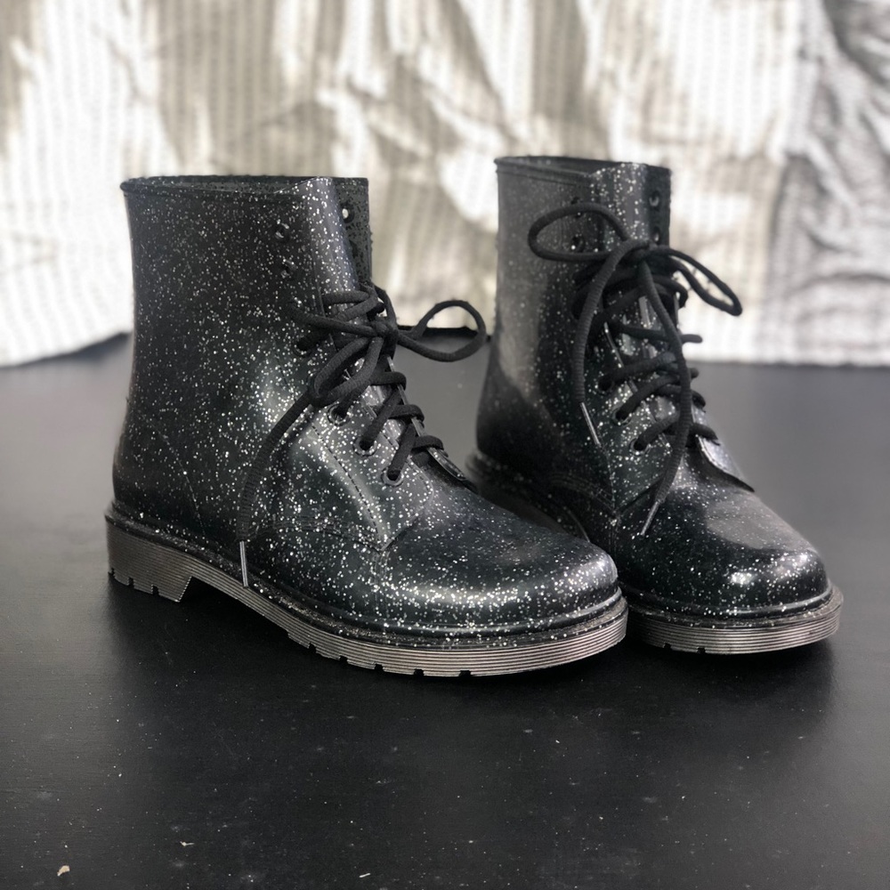 Black glitter Circus Dr. Marten style jelly boots